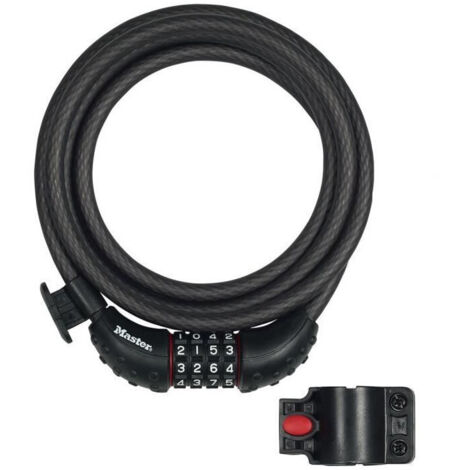 MASTER LOCK Cable Antivol Vélo [1,8 m Câble] [Combinaison] [Extérieur] [Support Fixation Vélo] 8120EURDPRO - Idéal pour Vélo, Vélo Electrique, Skateboard, Poussettes, Tondeuses et autres Equipements