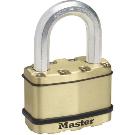 Cadenas Excell® en acier laminé de 64 mm de largeur avec anse haute de 38 mm  finition laiton