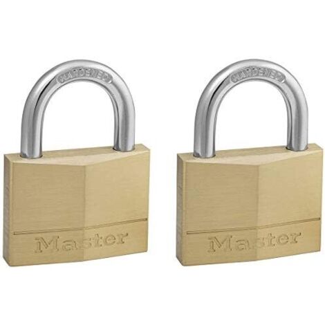 Master Lock 150EURT Lot de 2 Cadenas à Clé en Laiton, Doré, 6,8 x 5 x 1,4 cm