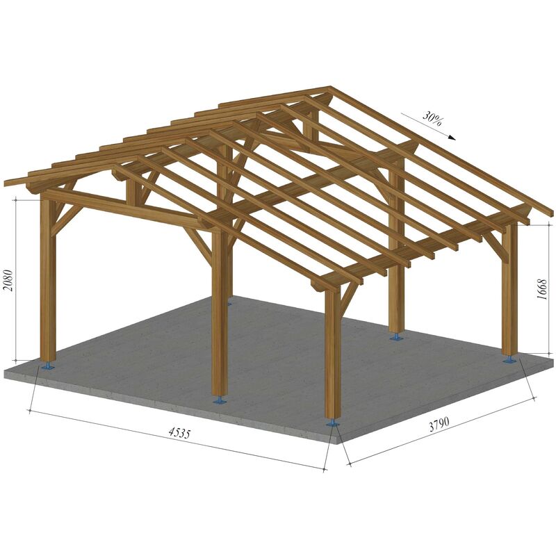 Carport bois avec bandeau15m² 3 x 51 à 2 places - Autoporté