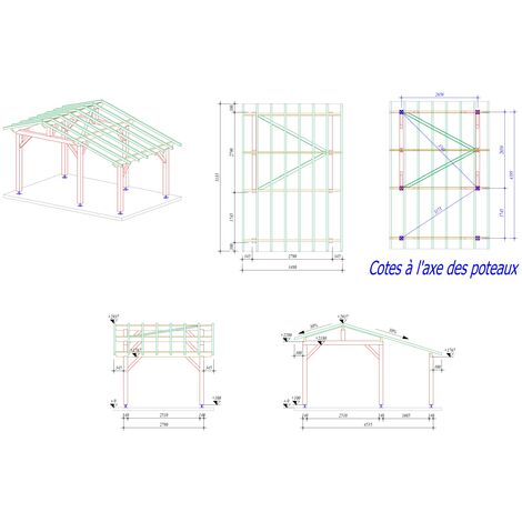 Carport bois - Autoportant 12,65m² - 2.8 x 4.5 - 2 pans