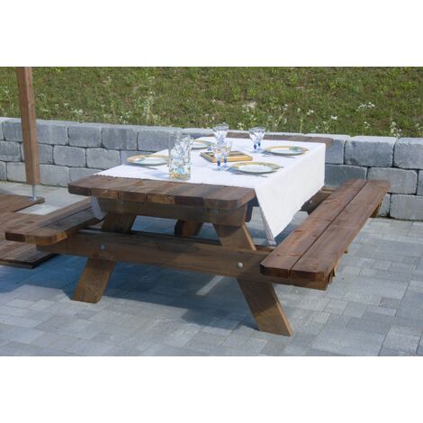 Table extérieur de picnic & jardin - 2m - 6 personnes  - Bois - Origine France - Traitement classe 3 - Epaisseur bois renforcée