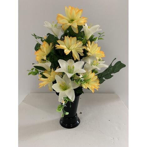 En soie artificielle,arrangement de fleurs de lys,vase rond céramique,Décoration 