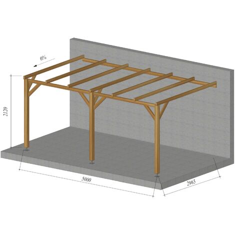 Jardinatoire – Pergola adossée plate 15 m2 – Bois massif épicéa – Traitement autoclave classe 3 – Dimensions 500x300x221 cm – Visserie incluse (1/3)