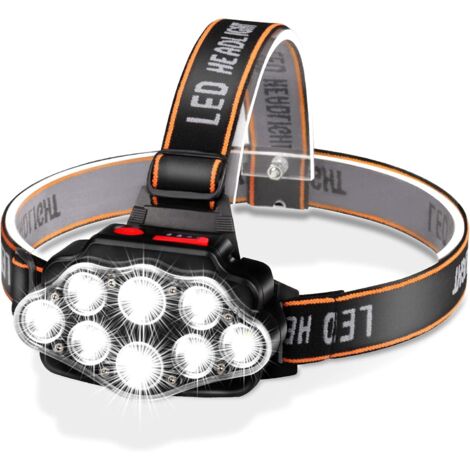 Wiederaufladbare LED-Stirnlampe, Stirnlampe mit hoher Helligkeit und 8 LEDs, USB-Stirnlampe, 4 Modi, IPX4 wasserdichte Taschenlampe zum Laufen, Jagen, Wandern, Camping (1/5)
