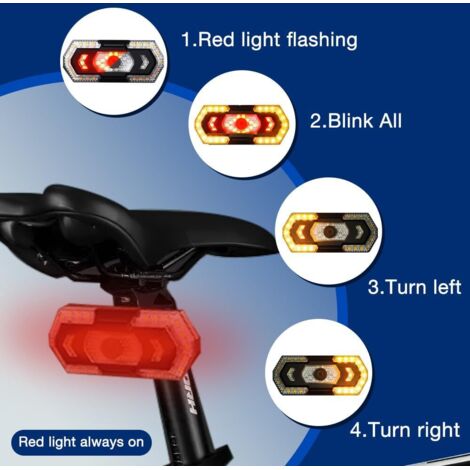 Cuerno De Alarma Antirrobo Para Bicicleta Con Luz Trasera LED Y Señales De Giro - Recargable Por USB, Resistente Al Agua