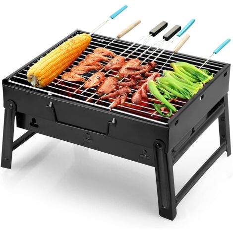 Barbacoa de carbón portátil, pequeña, plegable, para el hogar, con 2 pinzas de acero inoxidable para barbacoa, ideal para exteriores, camping y picnic (1/5)