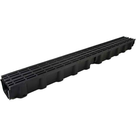 Caniveau d'évacuation en polypropylène noir – Longueur 100 cm – Largeur 11,4 cm – Hauteur 8 cm – Raccordement 110 mm – Classe A15