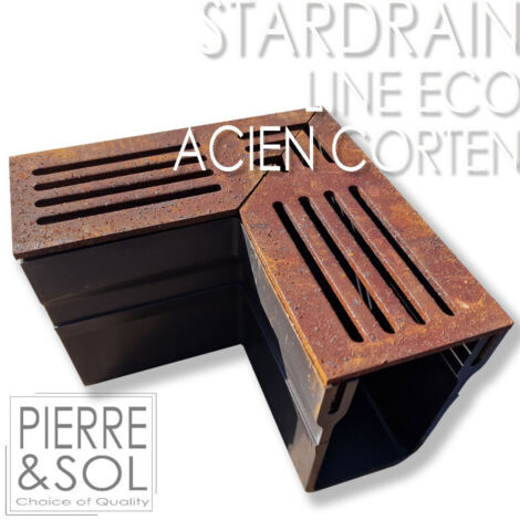 Caniveau étroit 6,5 cm Grille acier corten - StarDrain LINE  ECO -       Élément d'angle