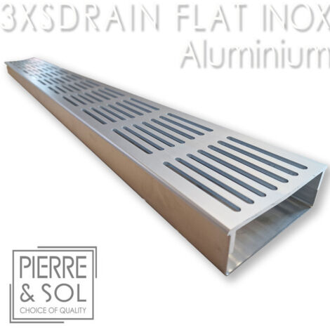 Caniveau Inox Large Hauteur 3,5 cm - 3XSDRAINFLAT Grille aluminium - LINE ECO - Caniveau de 100 cm