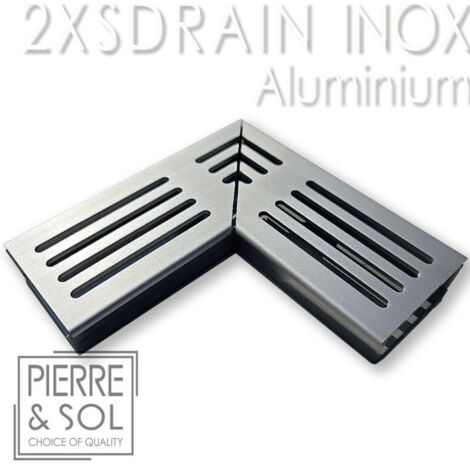 Caniveau Inox Hauteur 2 cm - 2XSDRAIN EASY Grille aluminium - LINE ECO -       Élément d'angle
