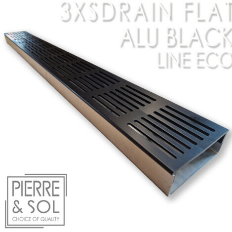 Caniveau Inox Large Hauteur 3,5 cm - 3XSDRAINFLAT EASY Grille Aluminium Noire - LINE ECO - Pièce en T (1/2)