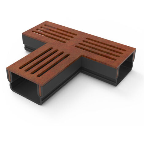 Caniveau 3XS MINI L 6,5 cm Grille acier corten - StarDrain - LINE ECO - Pièce en T