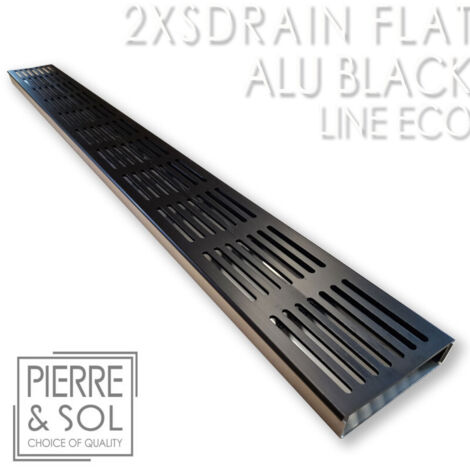 Caniveau Inox Large Hauteur 2 cm - 2XSDRAINFLAT EASY Grille Aluminium Noire - LINE ECO -       Caniveau de 50 cm