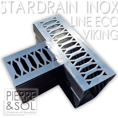 Caniveau étroit 6,5 cm Grille INOX Style - StarDrain - LINE ECO -       Inox Viking élément en T