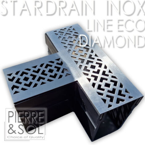 Caniveau étroit 6,5 cm Grille INOX Style - StarDrain - LINE ECO -       Inox Diamond élément en T