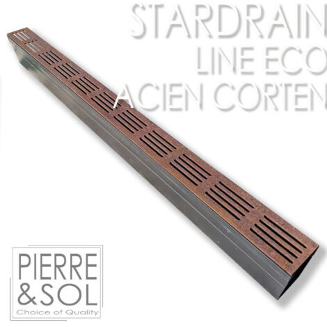 Caniveau étroit 6,5 cm Grille acier corten - StarDrain LINE  ECO -       Caniveau de 100 cm