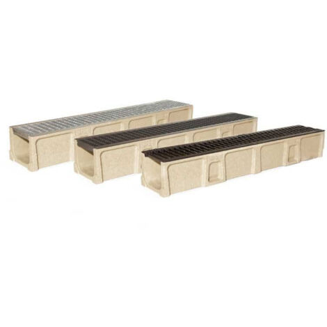 Caniveau d'évacuation 100 cm – Largeur extérieure 20 cm – Acier galvanisé – Classe de résistance B 125 kN – Grille caillebotis clipsée – ACO