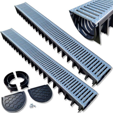 Kit 2 mètres Caniveaux grille Acier Galvanisé + Accessoires - ACO LINE ECO