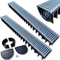 Kit complet de 2 caniveaux ACO LINE ECO 100 cm – Grille en acier galvanisé A15 – Pour drainage extérieur – Accessoires inclus