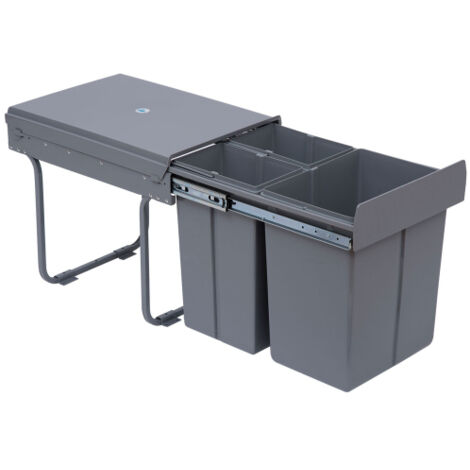 Poubelle de tri coulissante - 3 bacs amovibles avec poignée - 2 x 10L et 1 x 20L - métal PP gris