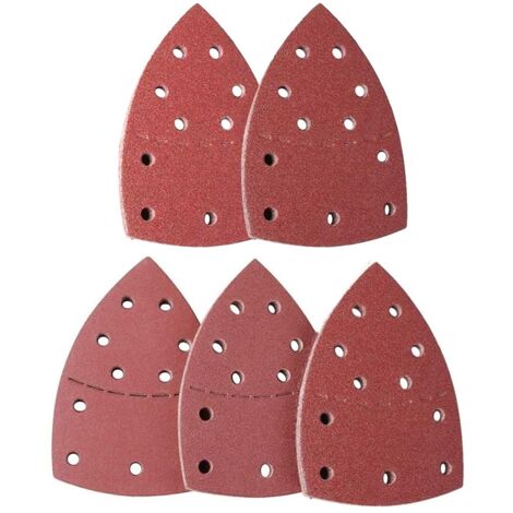 Lot de 50 Feuilles de Papier Ponçage Abrasives, 105 x 152 mm, Triangulaire Abrasifs 11 Trous, Grain 10 x P60/ P80/ P120/P180/ P240, pour Ponceuse Delta et Multi-ponceuse, Marron