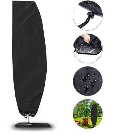 Housse de Parasol,210D Housse de Parasol Jardin pour 2 à 4 m de 210D Grand Parasol Déporté,Couverture de Parasol Imperméable Housse de Parasol Extérieur Noir,280 x 30 x 81/45 cm GROOFOO (1/5)