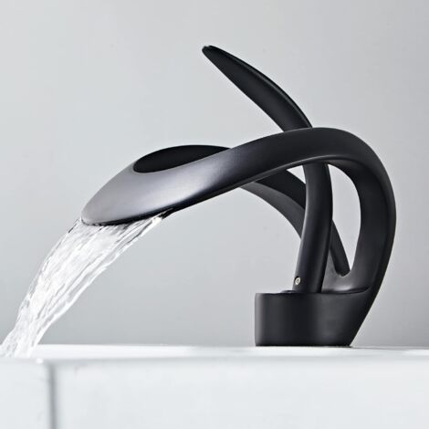 Mitigeur Lavabo Cascade Personnalisé et Créatif- Monocommande et Vanne Céramique Réglable Chaud et Froid (Noir) (1/5)