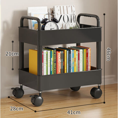 Chariot de rangement à 2 niveaux - Pour la cuisine, la salle de bain, les cosmétiques, le bureau - Noir (1/3)