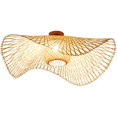 Plafonnier en bambou tressé – Lampe en rotin rétro E27 – Éclairage doux pour salle à manger, cuisine, chambre – Ø55cm