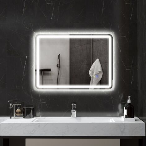 Bluetooth-Miroir-Salle-de-Bain-avec-Eclairage-50x70cm, Miroir-LED-Salle-de-Bain Anti-buée, 3000K-6500K, Dimmable, Mémoire, Verre trempé HD, IP44-Miroir-Salle-de-Bain-Led, Horizontal/Vertical [Classe é (1/5)