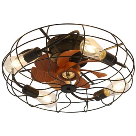Ventilateurs de Plafond avec Lumière et Télécommande LED Plafonnier Vintage Industriel Silencieux Fan Plafonnier E27 Rétro cage en métal Lampe de Ventilateur pour Chambre Salon Fan Lustre Éclairage
