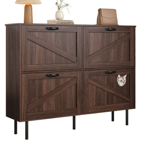 Armoire à chaussures avec 3 abattants, étagère à chaussures avec étagère pour jouets d'animaux, étagère à chaussures, 120 x 92 x 28 cm, lit à chaussures étroit pour l'entrée, le couloir, le (1/5)
