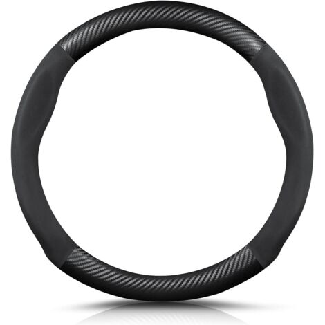 Forme Ronde Fibre de Carbone PU Cuir Couvre Volant, 38cm Antidérapant Couvre Volant, Voiture Respirant Sport Housse Volant, Voiture Pour Diamètre (1/5)