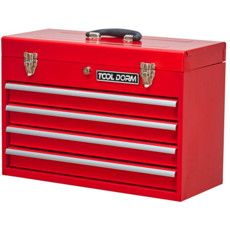 Boîte à outils en métal de 51,8 cm avec tiroirs, boîte à outils portable en acier avec doublure de protection et fermeture à loquet métallique pour garage, maison et entrepôt (rouge - 4 tiroirs)