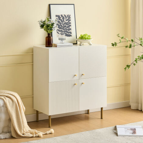 Buffet moderne en MDF blanc avec poignées en alliage de zinc et pieds en acier – meuble de rangement élégant pour le salon, la chambre et le couloir (1/5)
