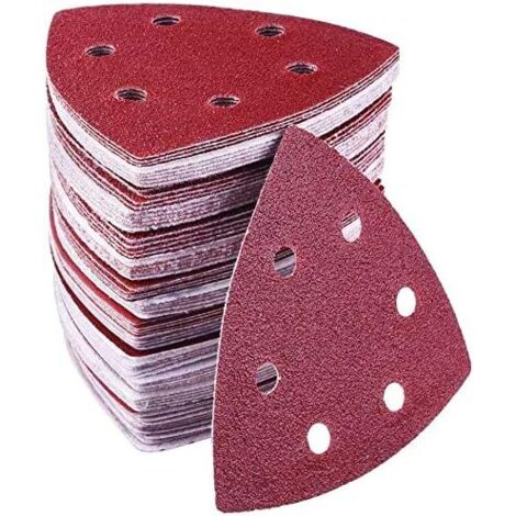 Aiducho – Lot de 72 triangles abrasifs delta 90 x 90 mm – 6 trous – grains 40/60/80/120/180/240 – Pour ponçage bois, métal et plastique