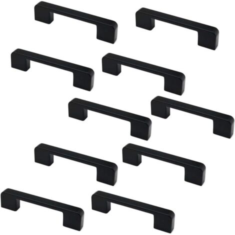 Lot De 10 Poignées De Porte De Placard Et De Tiroir En Alliage De Zinc Noir Mat 106 Mm De Long (1/4)