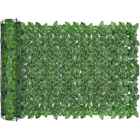 Clôture Artificielle de Feuilles de Lierre artificielles, Écran de clôture antivol de Jardin extérieu,Mur Vegetal clôtures décoratives Faux Fond d'écran d'herbe,300x50cm (Feuille de pastèque)