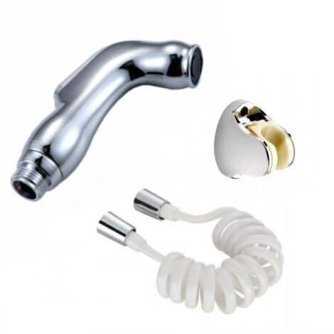 Pulvérisateur de Bidet pour Toilettes, Bidet de Douche à Main Multifonction, Pistolet de Pulvérisation de Type Presse, Décharge d'Eau à un Bouton (avec Tube à Ressort de 1,5 m + Support Perforé) (1/4)