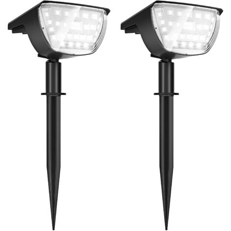Projecteur solaire extérieur,lampes de jardin solaires,32 lampes de projecteurs solaires étanches Led Ip65,3 niveaux de luminosité,pour jardin,paysage extérieur,allée de jardin (pack de 2 blancs) (1/5)
