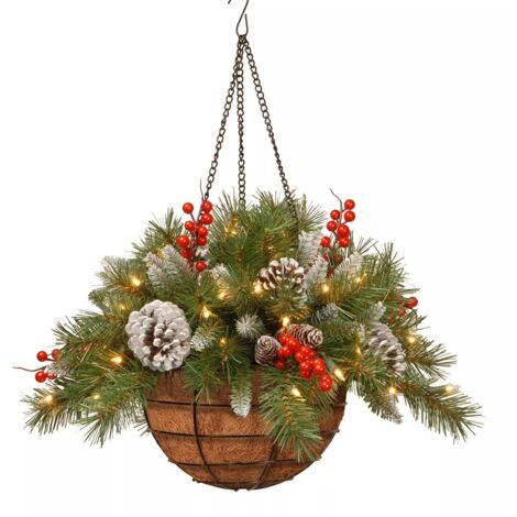 YIDOMDE Panier Suspendu de Noël Pré-Illuminé, Couronnes de Noël Garlands, Consiels de pin givré artificiels décoration avec Un léger pour la Porte, Décoration Noël Extérieure Intérieure(15cm) (1/5)
