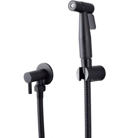 GROOFOO Kit de Lance WC en Acier Inoxydable 304 sans Perforation Buse d'Appoint Chasse d'Eau WC Pulvérisateur de Bidet à Main avec Tuyau et Valve en T G1/2 ", Nior