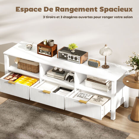 Meuble TV GIANTEX Modulable 3 Pièces - Bibliothèque Télé Extensible 134-180 Cm Pour TV Jusqu'à 65 Pouces, MDF Blanc