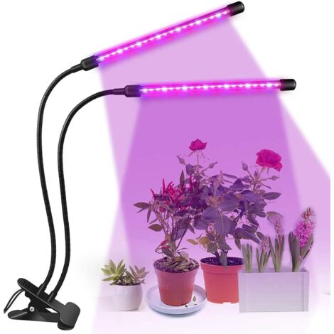 Plante Lampe LED 8W Plante lumière Plante Lampe 2 têtes 40 LED élèvent la lumière Lampe de Croissance à Spectre Complet pour Plantes d'intérieur avec minuterie (Black-2 Heads) (1/5)