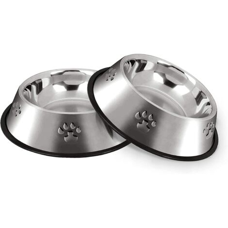 Gamelle Chien,Inoxydable Bols Chien Alimentaire en Acier Antidérapantes avec Base en Caoutchouc,Gamelles d'eau pour Animaux de Compagnie de Petite et Moyenne Taille,2 Gamelles,22cm GROOFOO
