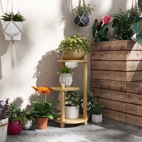Étagère à Plantes 3 Niveaux Métal 69x63x31 Cm - Support Fleurs Intérieur Extérieur Balcon Jardin