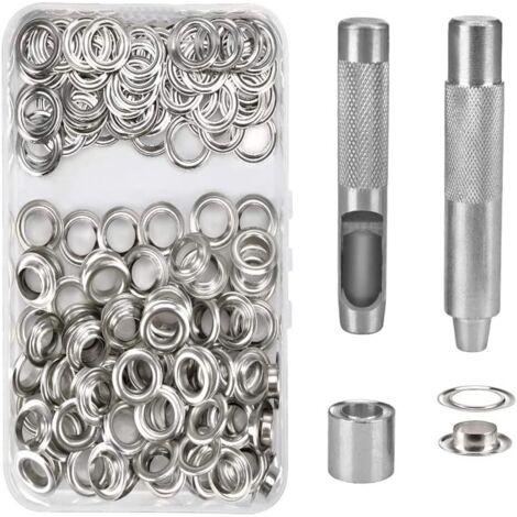 100 Kit de Grommets Eyelets Outils Metal Ensembles Oeillets 14mm Grommet Kit Oeillet pour Toile Bache Tente de Réparation Argent GROOFOO (1/5)