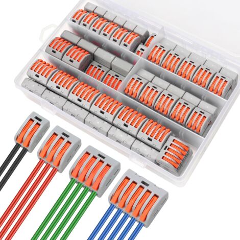 AIDUCHO Kit Connecteurs Electriques Rapide, 80pcs Bornier Electrique Domino Electrique 0.08-4.0 Mm²Connecteurs De Fils Compacts Avec Levier (2 Entrées/3 Entrées/4entrées/5 Entrées) (1/5)