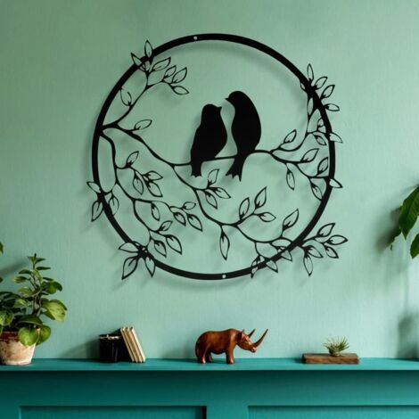 Décoration Murale en Métal, Signe D'oiseau Figurine Décoration Murale Silhouette D'oiseau Art Sculpture Murale Rond pour Décoration Murale, de Salon, de Chambre